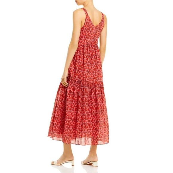 Joie Dress Sleeveless Tiered Lined Cotton Print Orange Lightweight Midi Maxi S - Picture 2 of 9